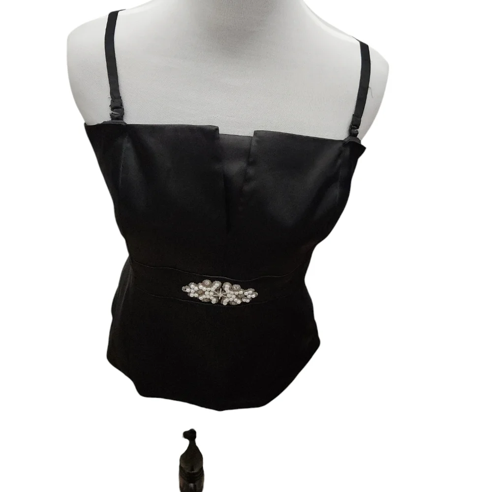 Venus Black Corset‎ with Brooch Applique and Lace Up Back Size 12